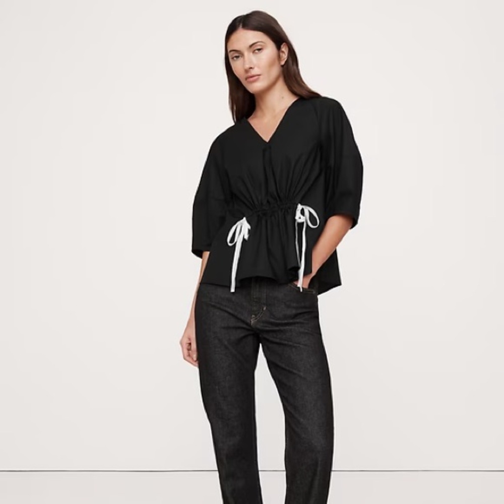 NWT Banana Republic Black Cotton Poplin Cinch-Waist Top - Size Small